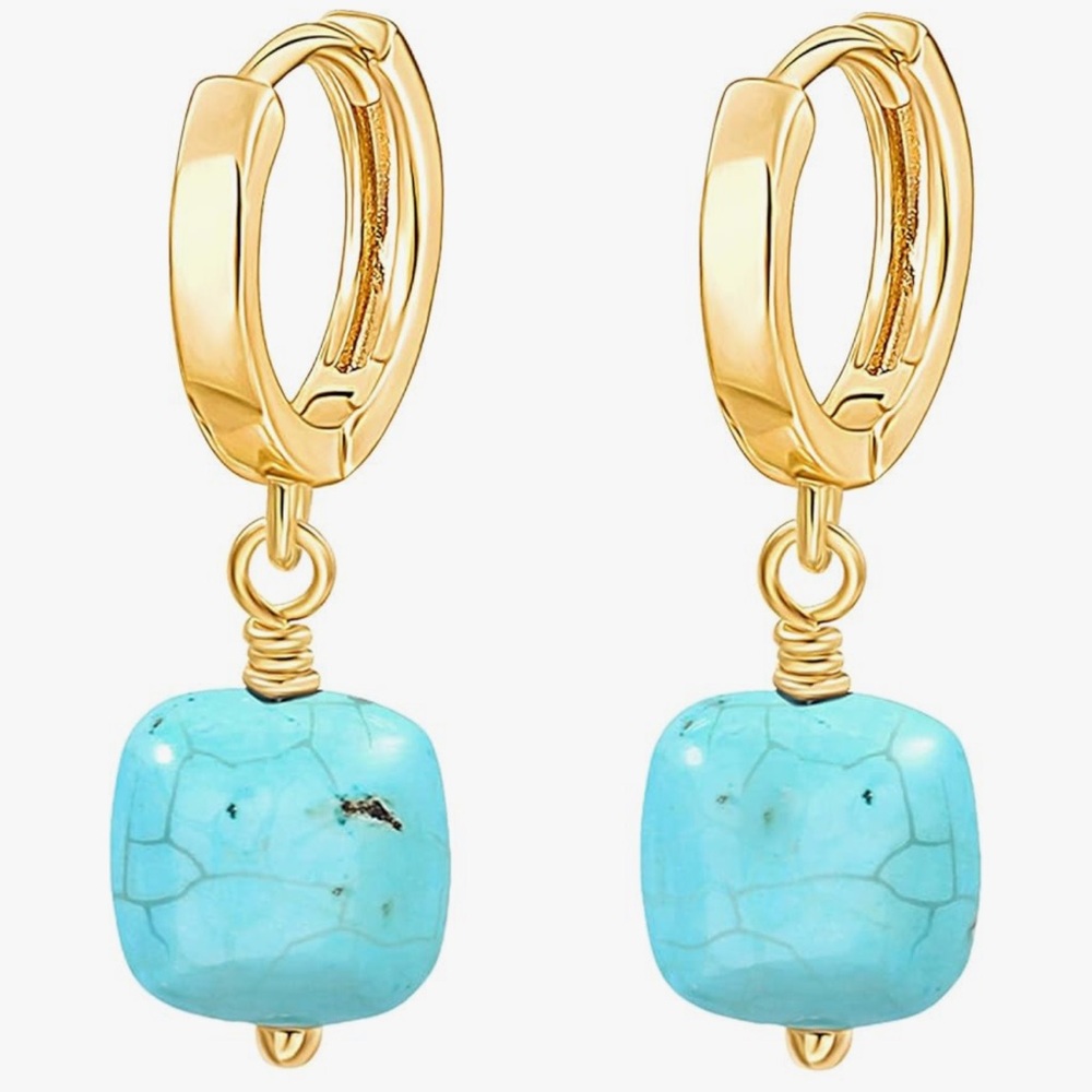 NEW 18k Gold Plated Turquoise Dangle Earrings